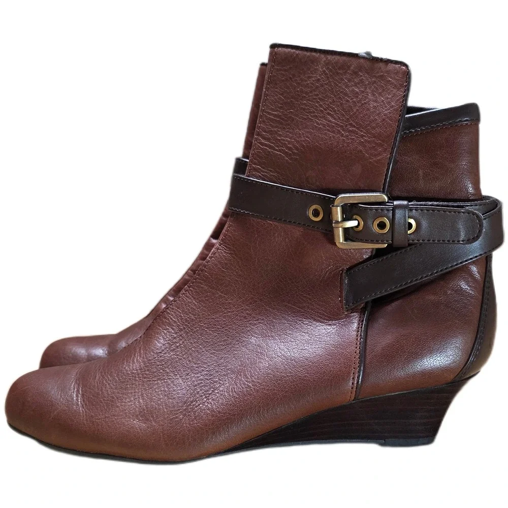 Rockport Adiprene by Adidas Wedge Ankle Boots Women's US 6 Brown‎ Leather Buckle